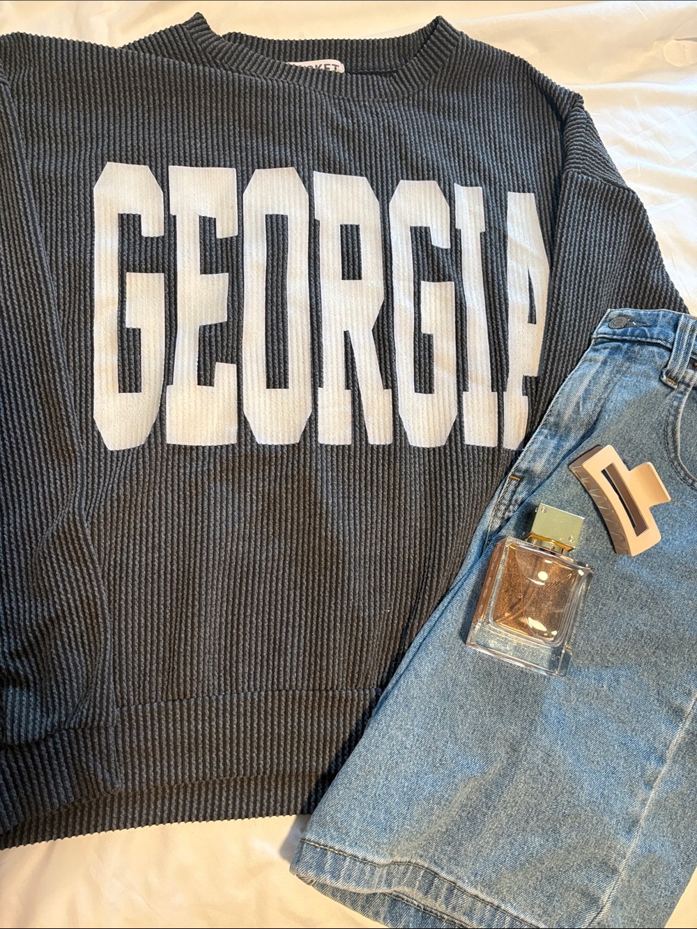 BUCKETLIST Black Ribbed 'GEORGIA' Sweatshirt with White Lettering